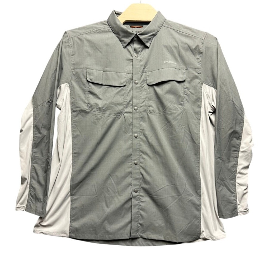 Grundens Mens XXL Gray Ripstop Long Sleeve Fishing Shirt Snap Front Performance